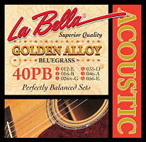 Струны 40PB Bluegrass для акустической гитары. Оплетка басовых струн - специальный "золотой" сплав б